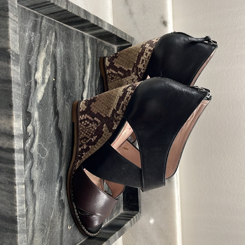 Black And Brown Leather Wedge With Python Platform - image 3